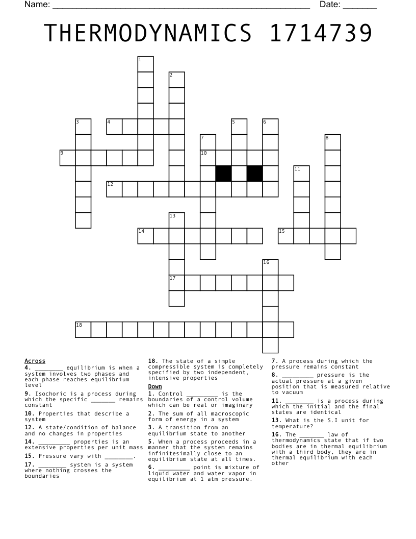 THERMODYNAMICS 1714739 Crossword
