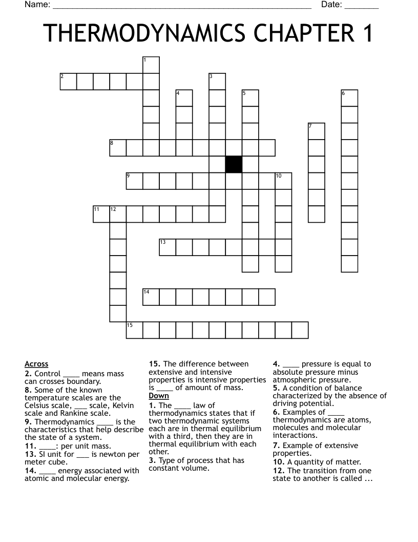 THERMODYNAMICS CHAPTER 1 Crossword