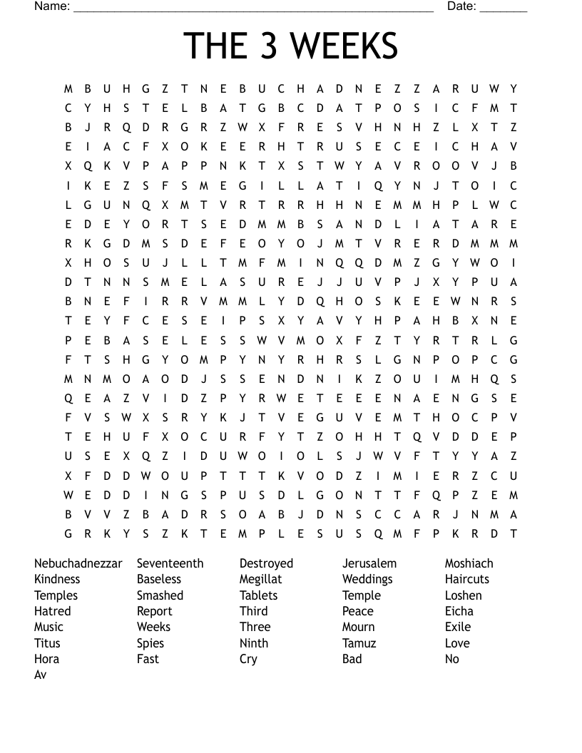 THE 3 WEEKS Word Search
