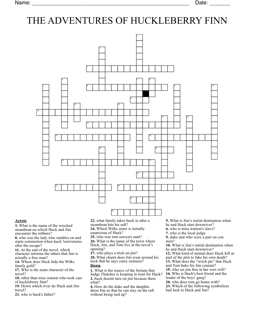 THE ADVENTURES OF HUCKLEBERRY FINN Crossword