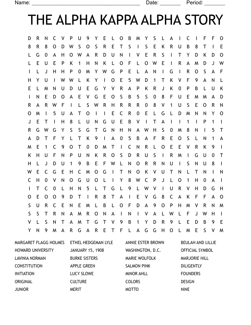THE ALPHA KAPPA ALPHA STORY Word Search