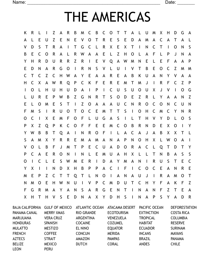 THE AMERICAS Word Search