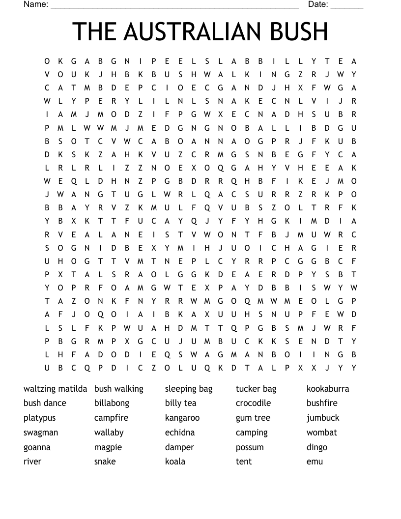 THE AUSTRALIAN BUSH Word Search