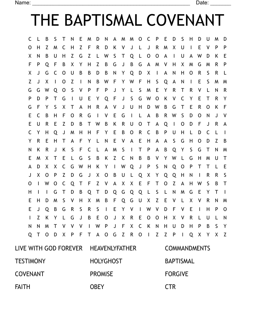 THE BAPTISMAL COVENANT Word Search