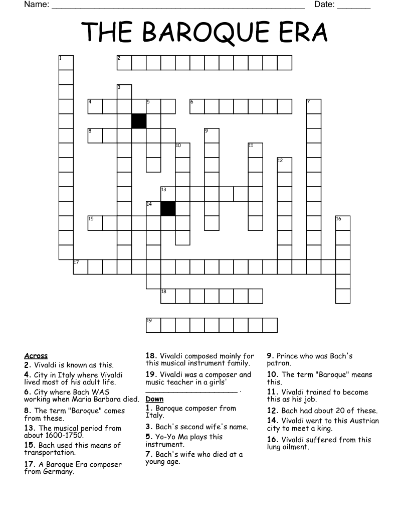THE BAROQUE ERA Crossword
