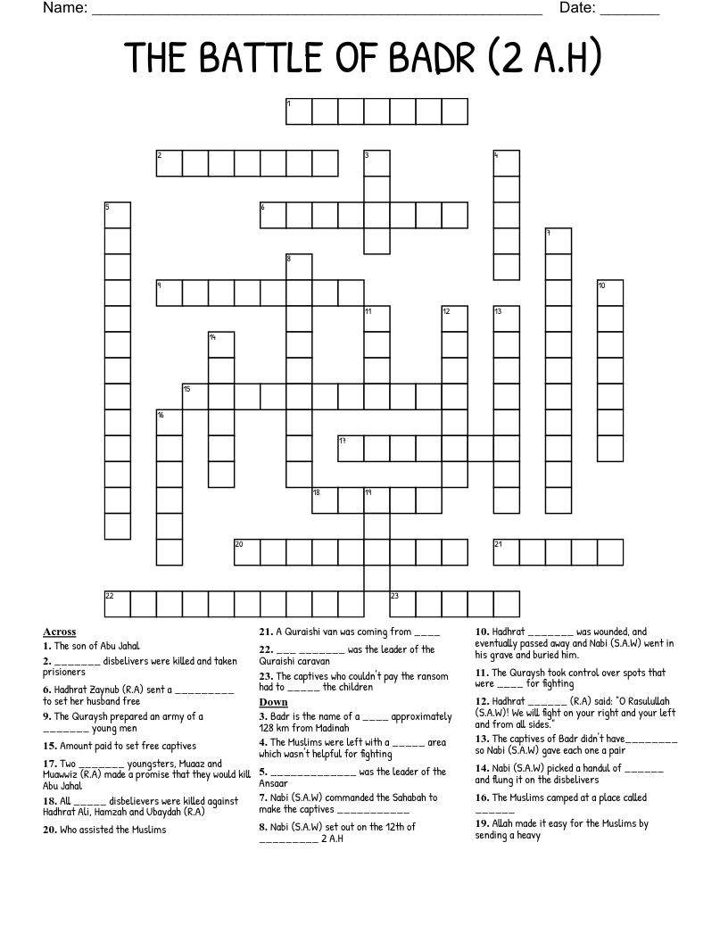 THE BATTLE OF BADR (2 A.H) Crossword