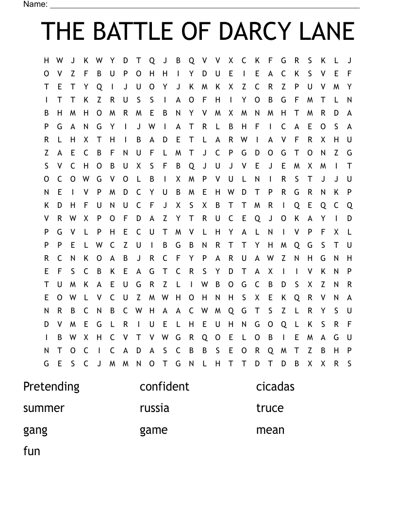 THE BATTLE OF DARCY LANE Word Search