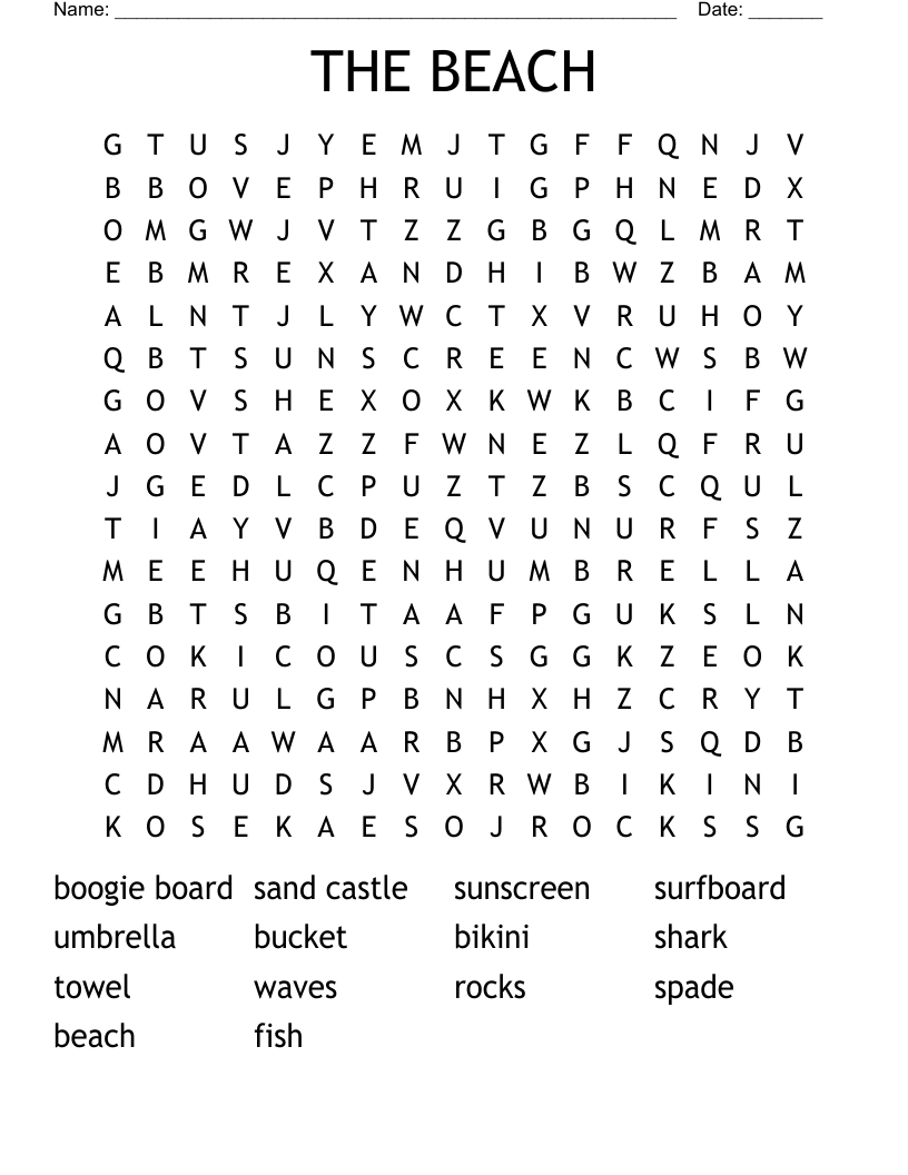THE BEACH Word Search