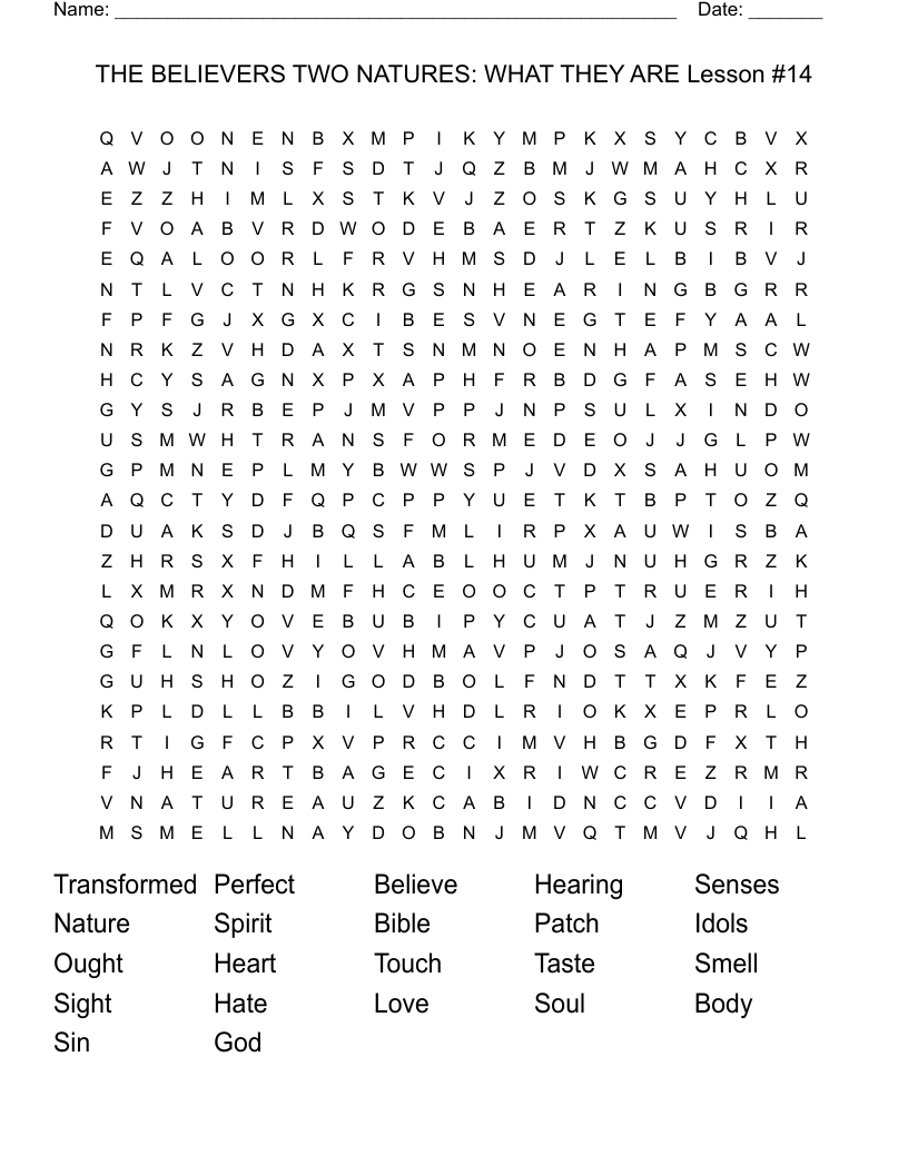 THE BELIEVERS TWO NATURES: WHAT THEY ARE Lesson #14 Word Search