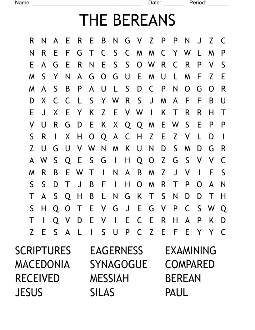 THE BEREANS Word Search
