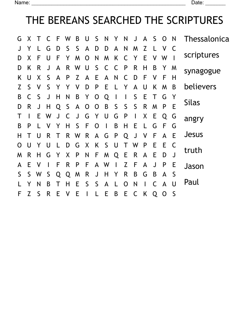 THE BEREANS SEARCHED THE SCRIPTURES Word Search