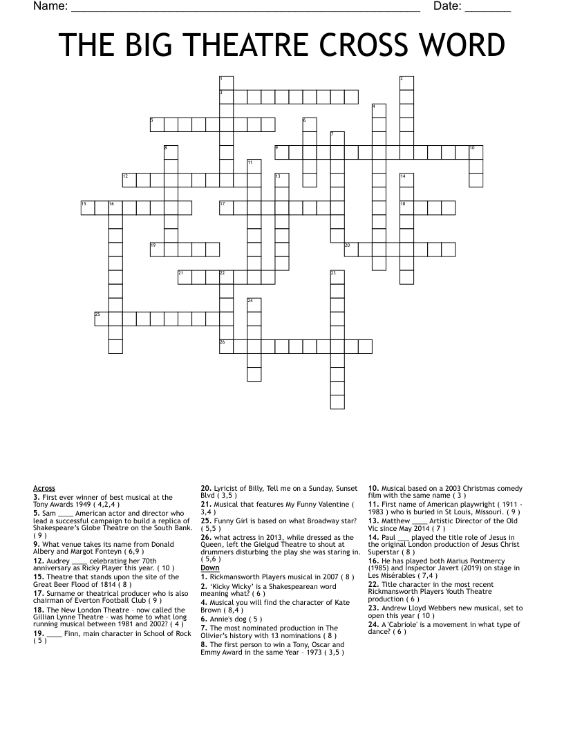 THE BIG THEATRE CROSS WORD