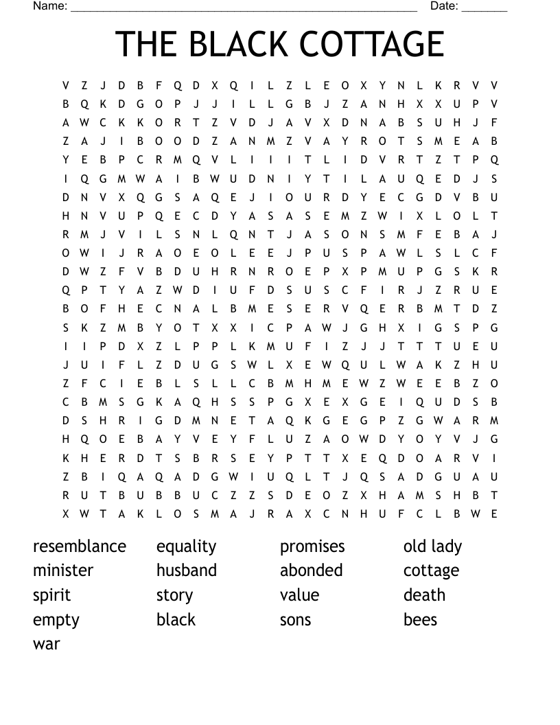THE BLACK COTTAGE Word Search
