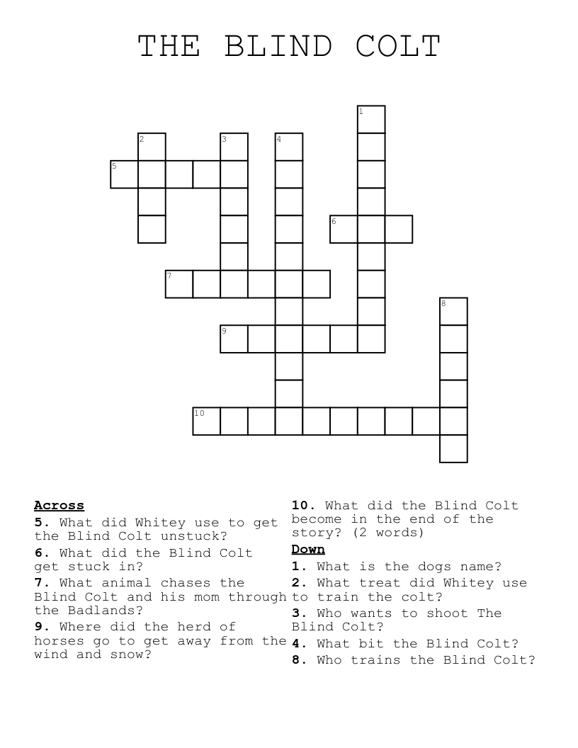 THE BLIND COLT Crossword