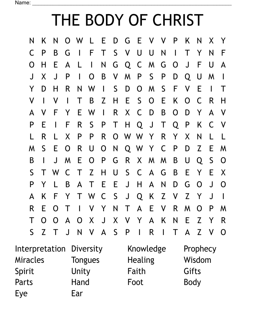 THE BODY OF CHRIST Word Search