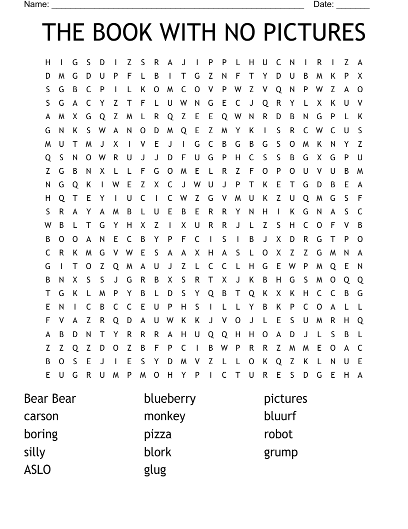THE BOOK WITH NO PICTURES Word Search