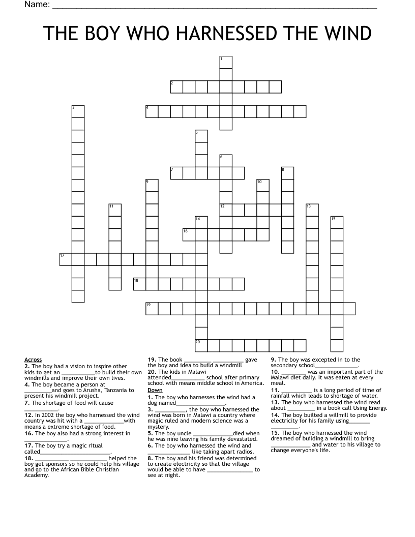 THE BOY WHO HARNESSED THE WIND Crossword