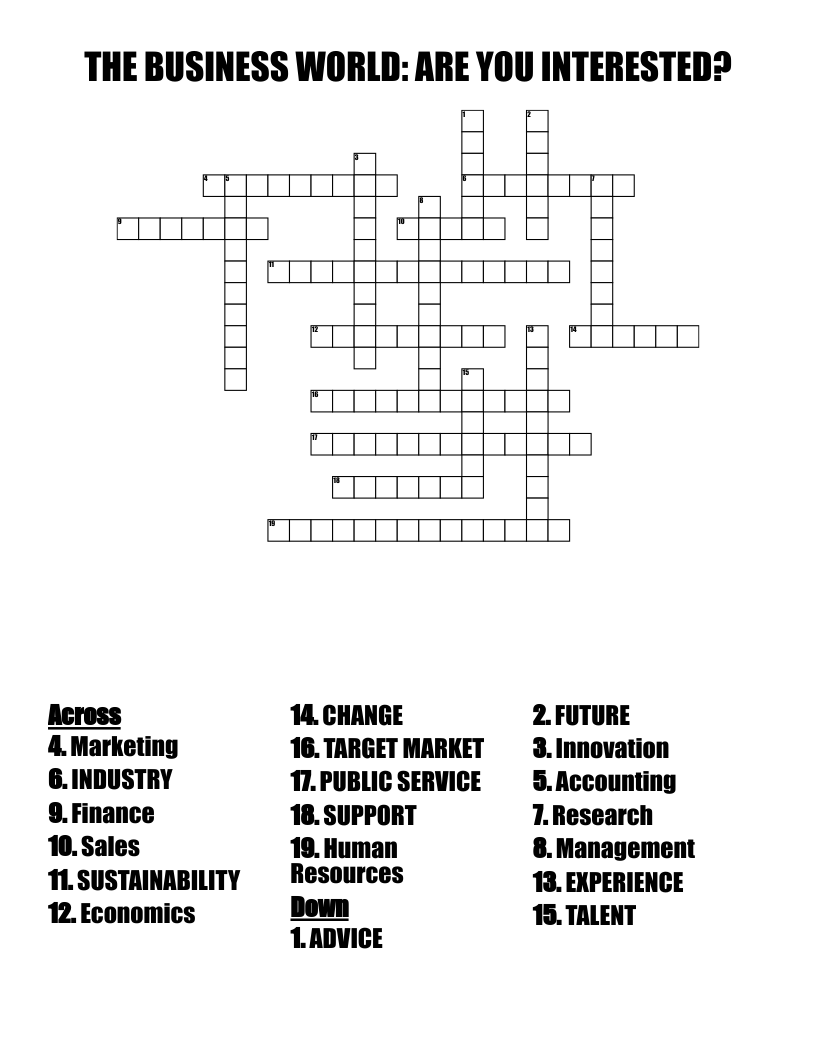 THE BUSINESS WORLD: ARE YOU INTERESTED? Crossword