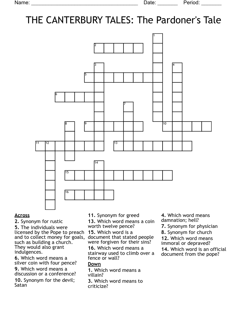 THE CANTERBURY TALES: The Pardoner's Tale Crossword
