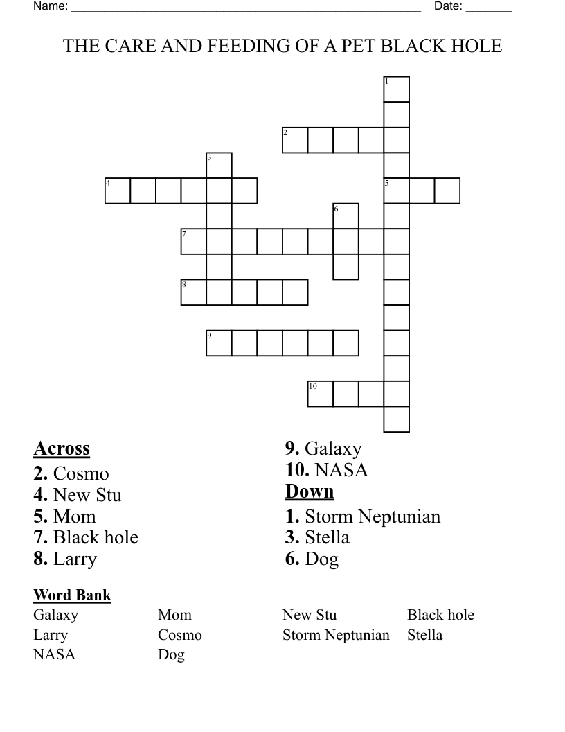 THE CARE AND FEEDING OF A PET BLACK HOLE  Crossword