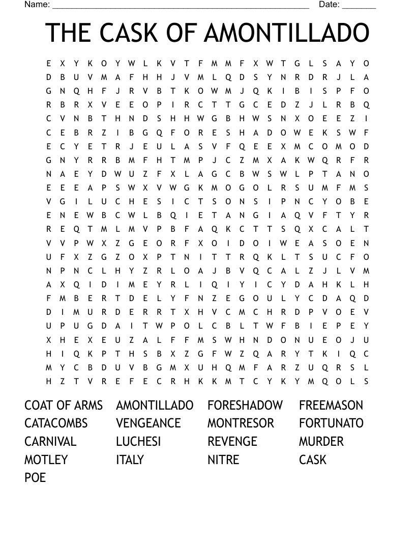 THE CASK OF AMONTILLADO Word Search
