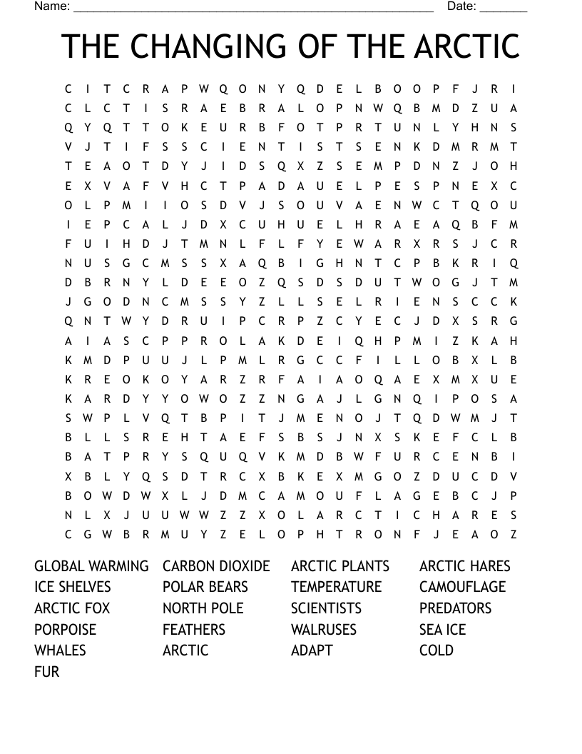 THE CHANGING OF THE ARCTIC Word Search