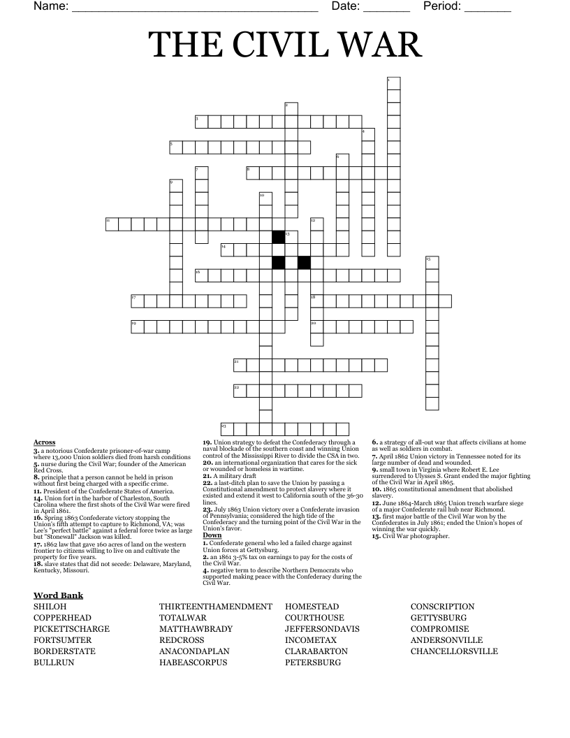 THE CIVIL WAR Crossword