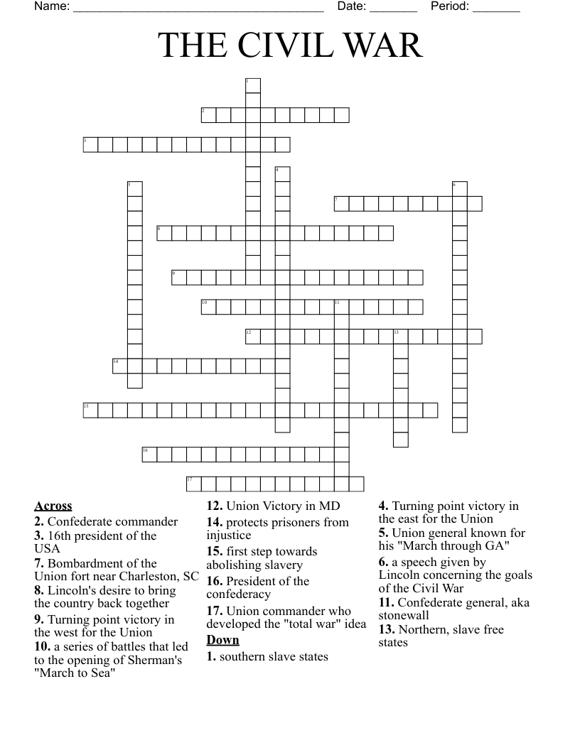 THE CIVIL WAR Crossword