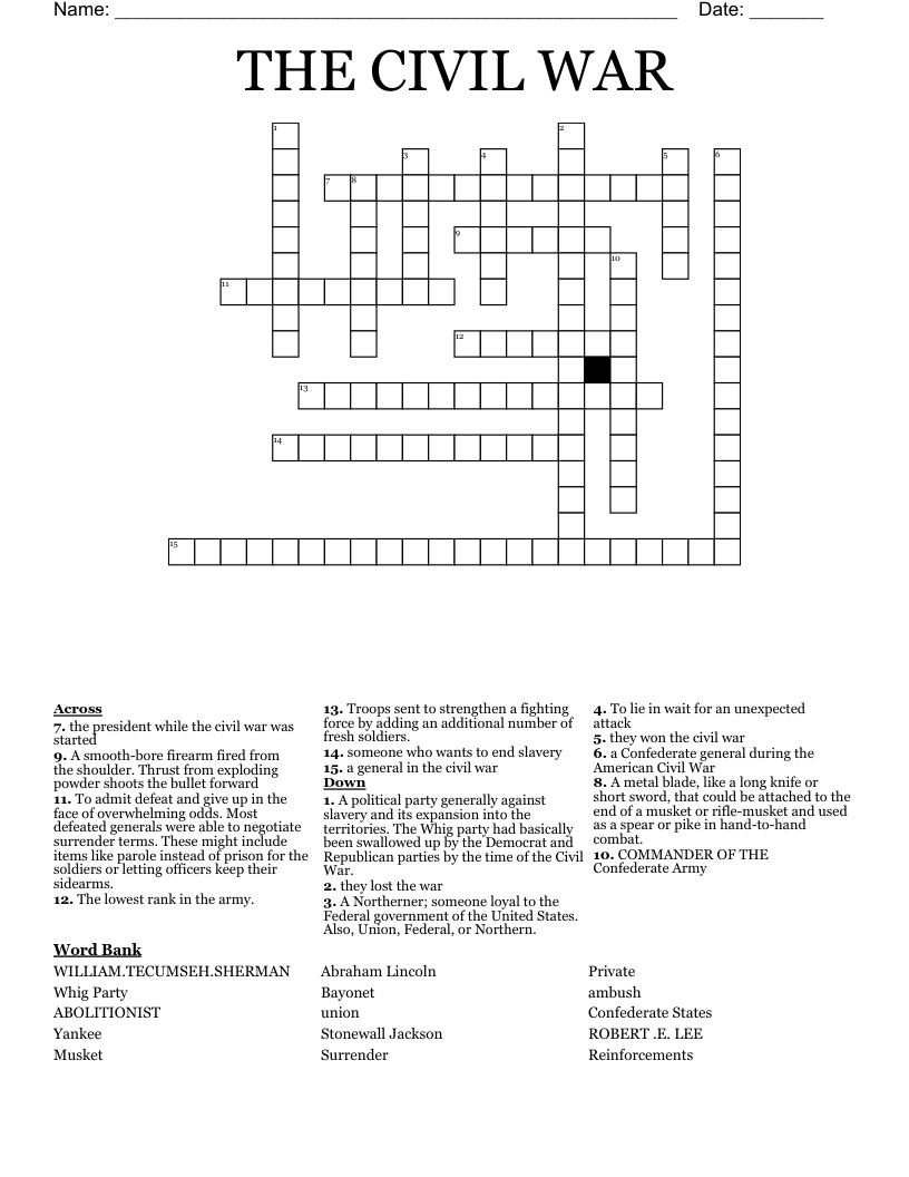 THE CIVIL WAR  Crossword