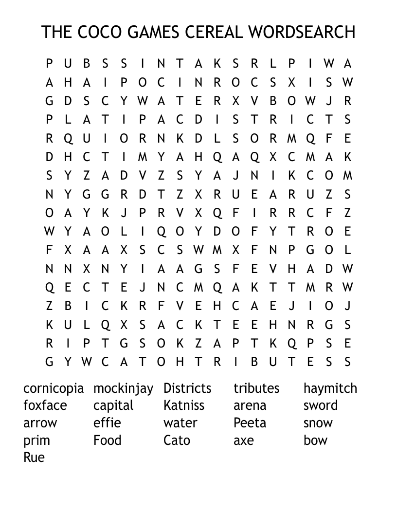 THE COCO GAMES CEREAL WORDSEARCH