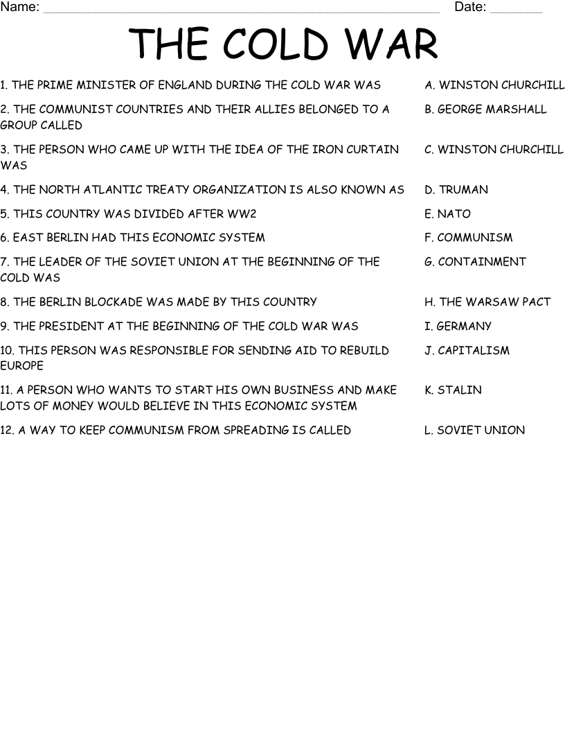 THE COLD WAR Worksheet