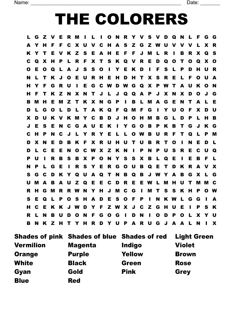 THE COLORERS  Word Search