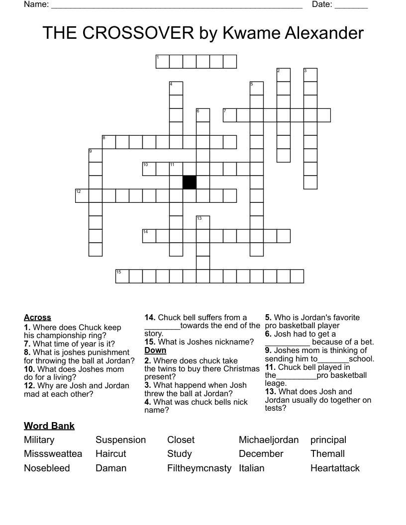 THE CROSSOVER by Kwame Alexander Crossword