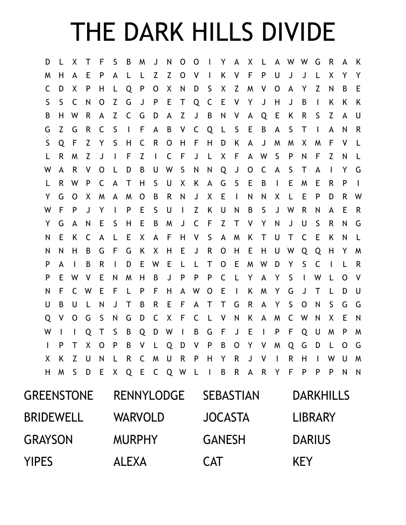 THE DARK HILLS DIVIDE Word Search