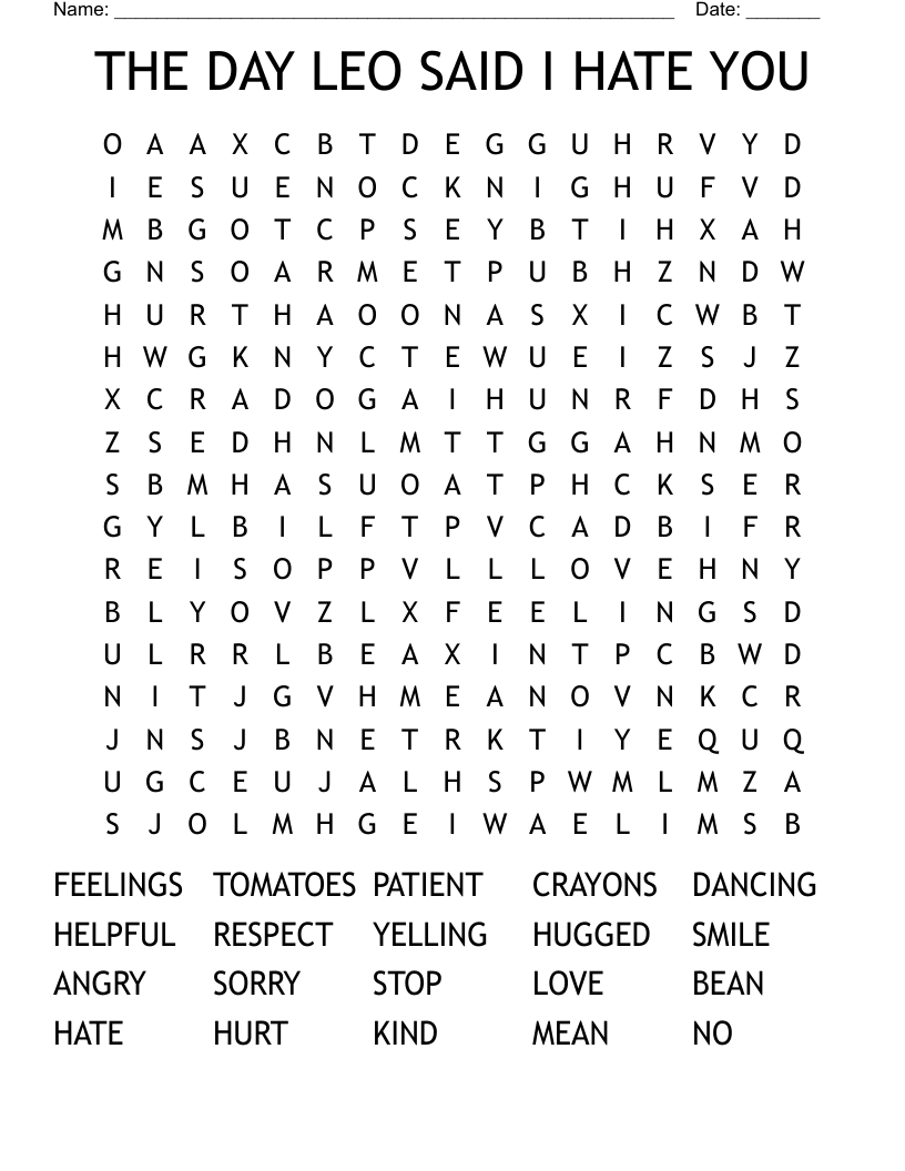 THE DAY LEO SAID I HATE YOU Word Search