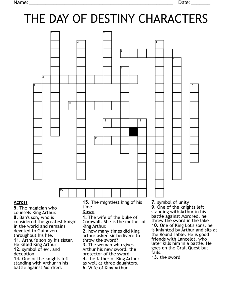 THE DAY OF DESTINY CHARACTERS Crossword