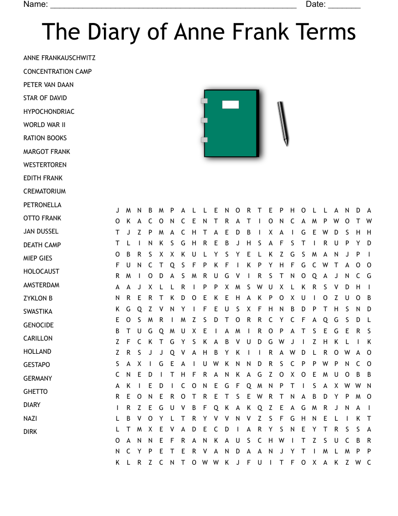 The Diary of Anne Frank Terms Word Search