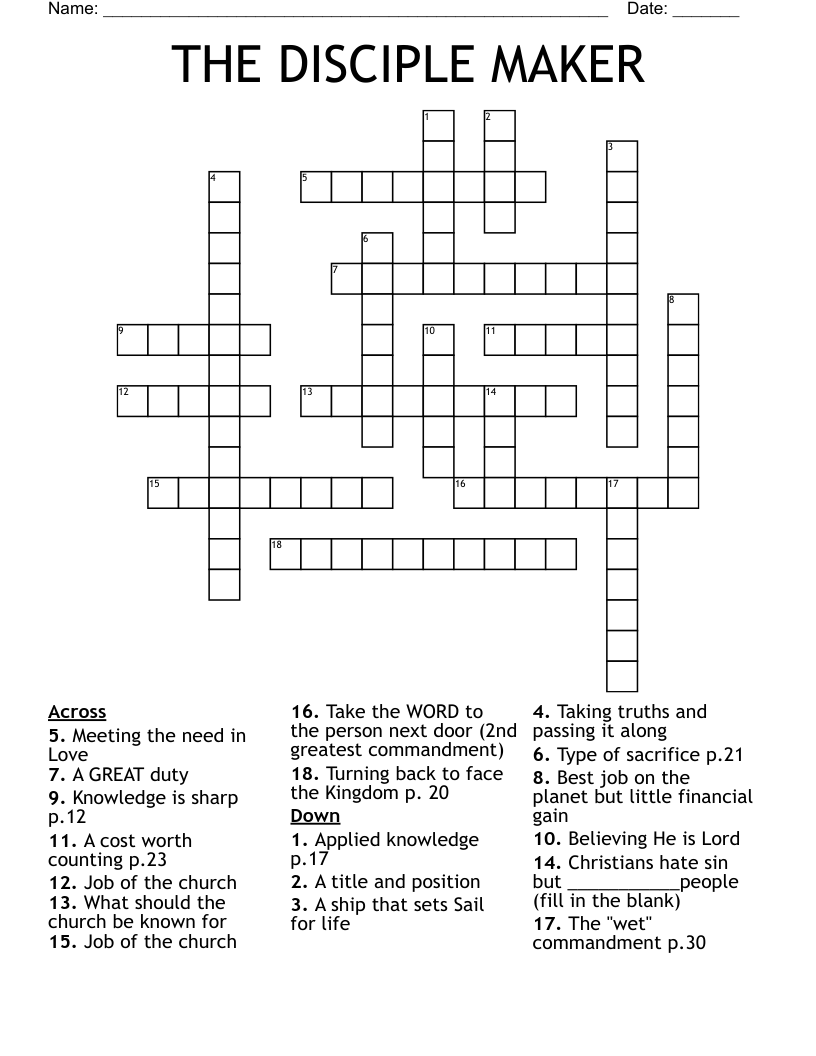 THE DISCIPLE MAKER Crossword