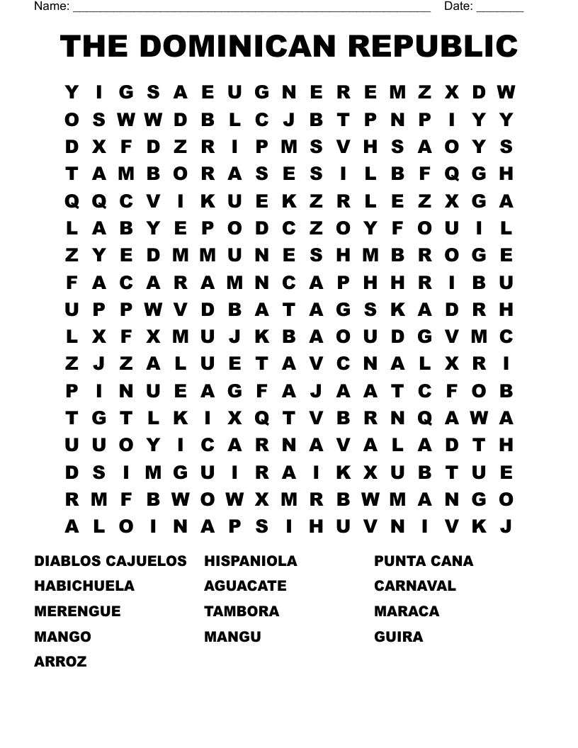 THE DOMINICAN REPUBLIC Word Search