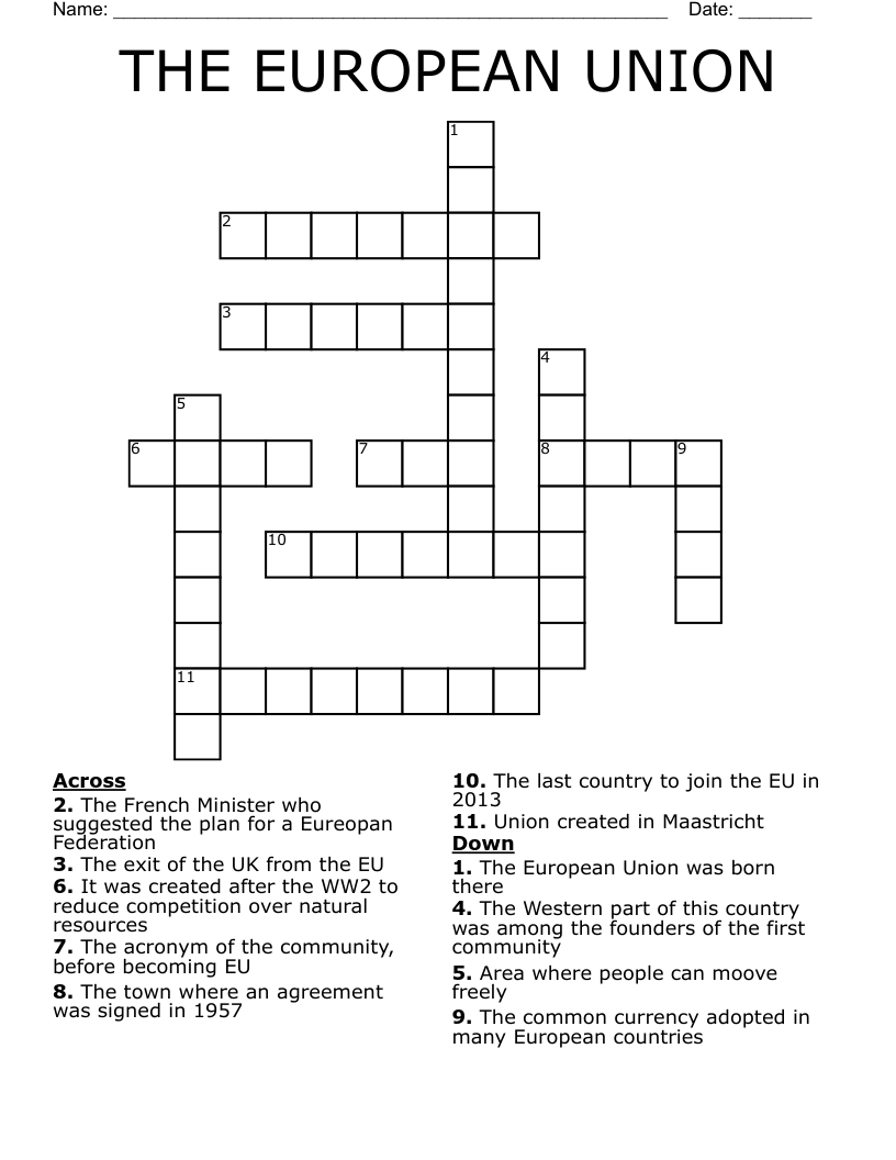 THE EUROPEAN UNION Crossword