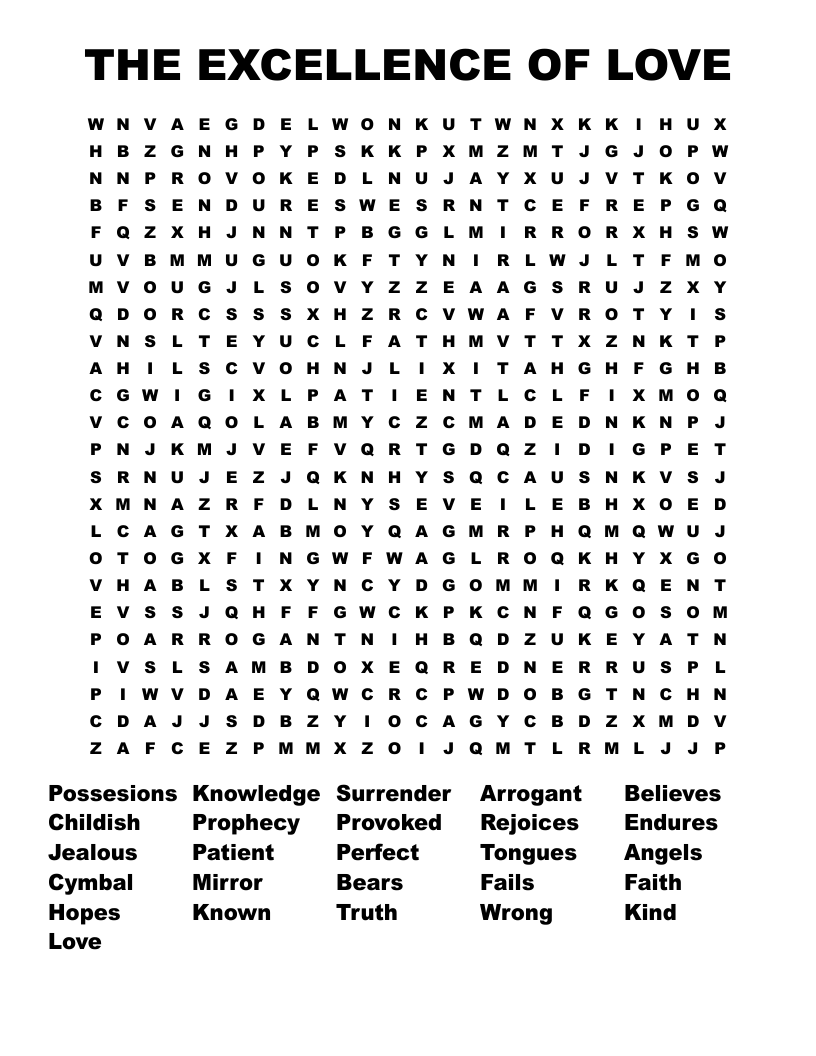 THE EXCELLENCE OF LOVE Word Search