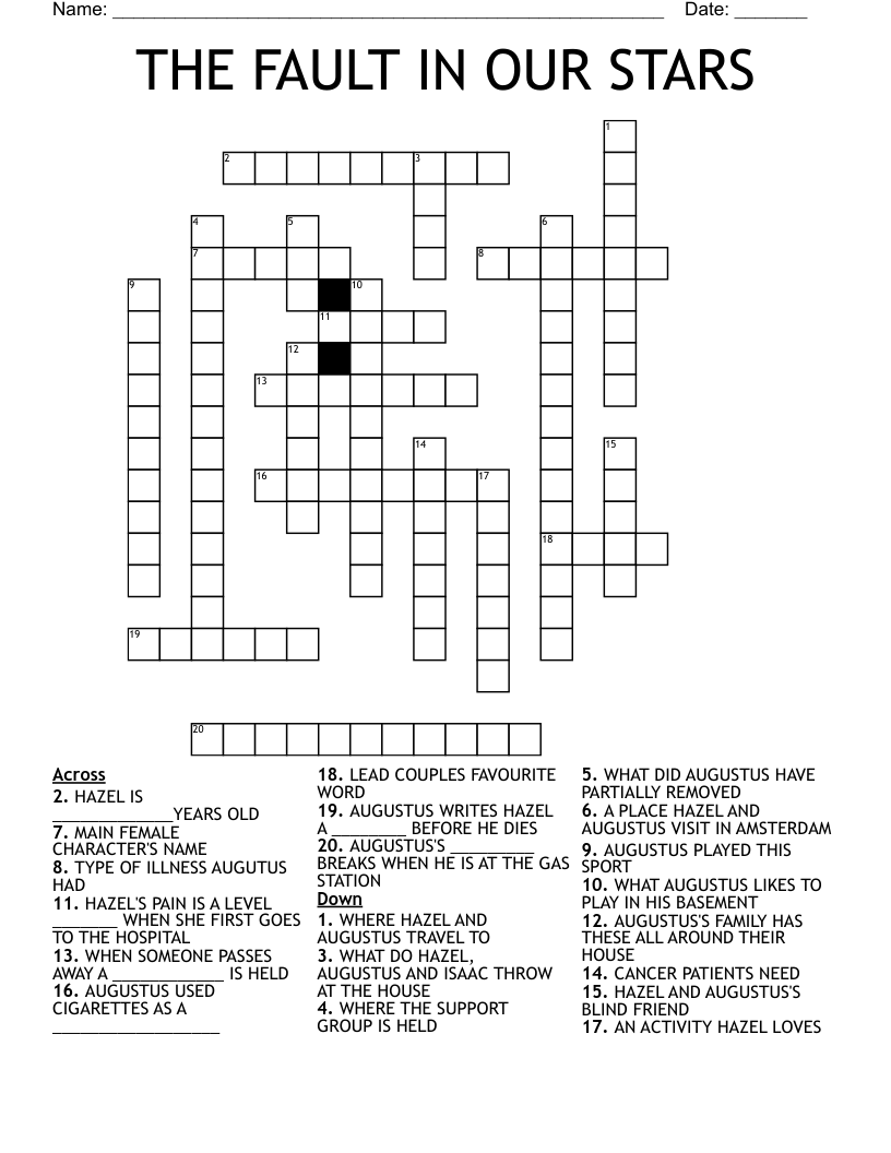 THE FAULT IN OUR STARS Crossword
