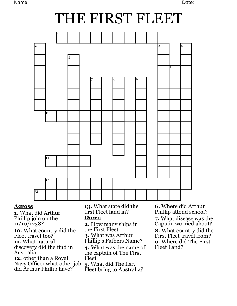 THE FIRST FLEET Crossword