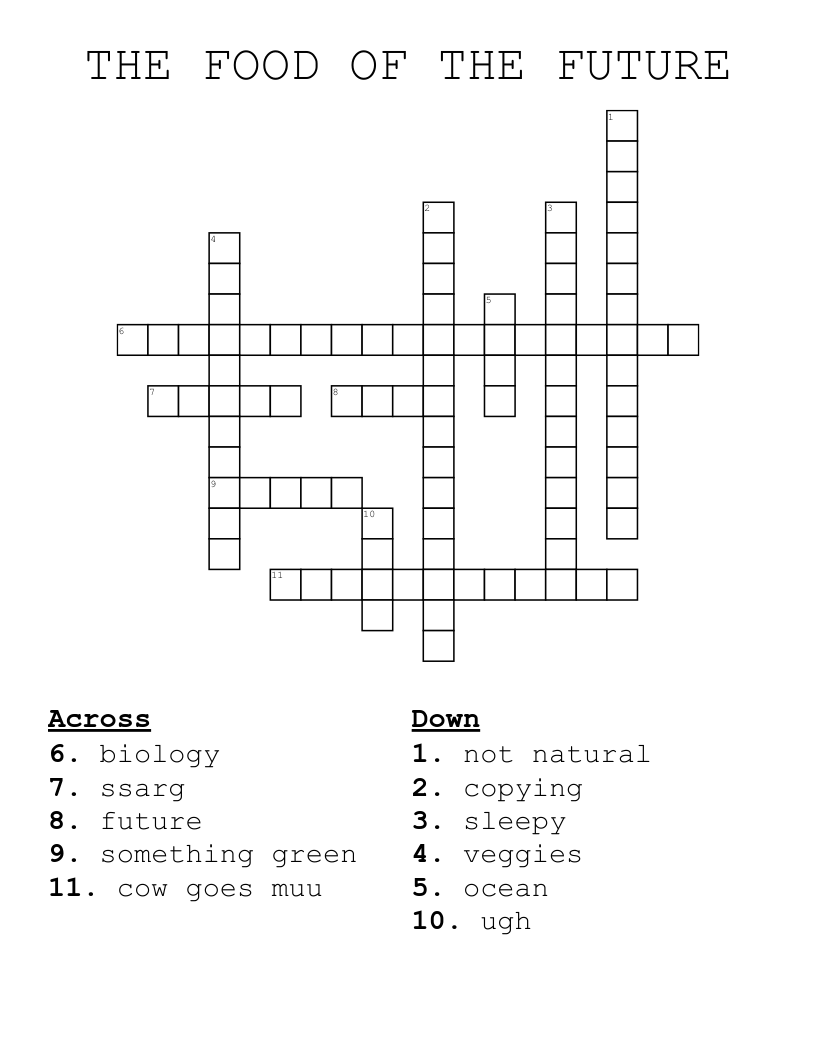 THE FOOD OF THE FUTURE Crossword