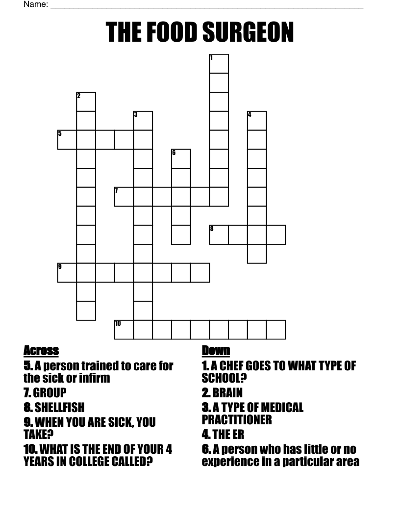 THE FOOD SURGEON Crossword