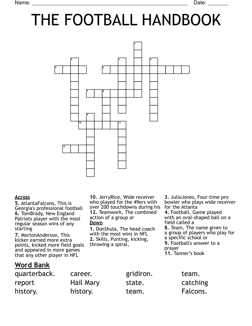 THE FOOTBALL HANDBOOK Crossword