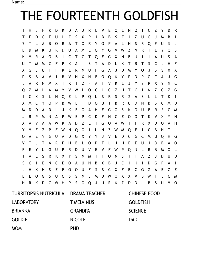 THE FOURTEENTH GOLDFISH Word Search