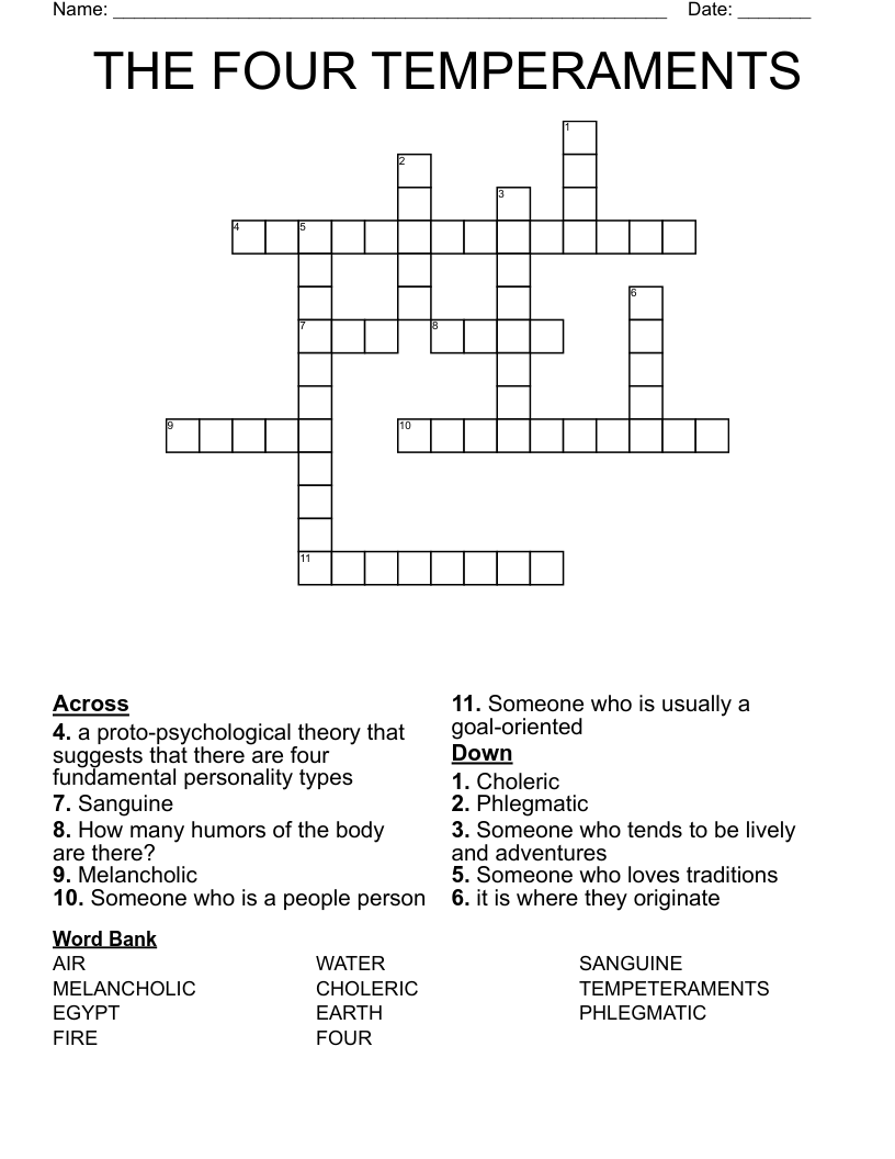 THE FOUR TEMPERAMENTS Crossword