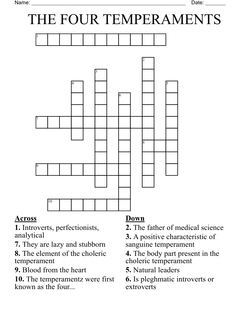 THE FOUR TEMPERAMENTS  Crossword