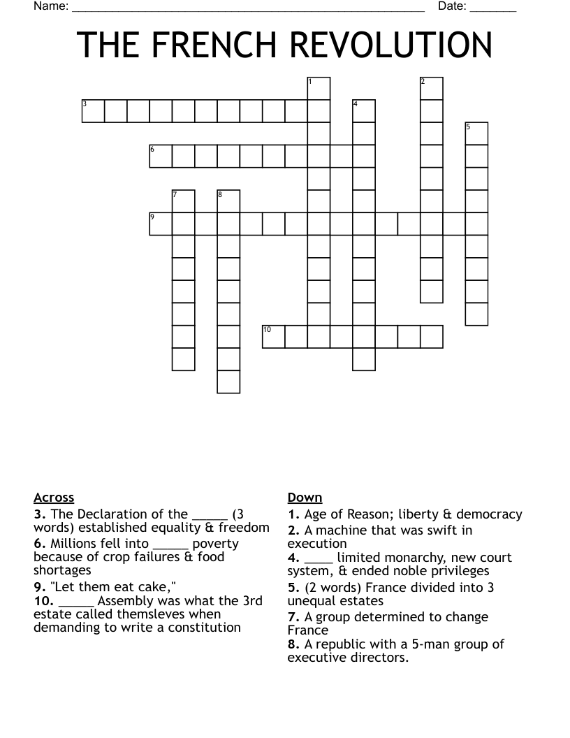 THE FRENCH REVOLUTION Crossword